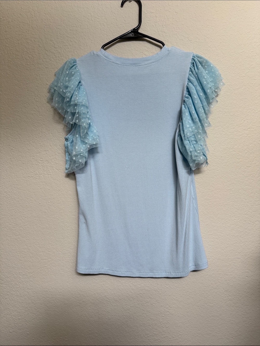 Light Blue Ruffle Sleeve Women's Top